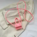 Bright pink felt mini crossbody bag with top handle and matching shoulder strap - Pink