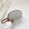 Pochette minimalista crema con stampa a trifoglio nero e manico in pelle marrone - Stile Trifoglio Bianco Sporco (Stile 4)