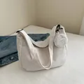Grand sac cabas minimaliste en velours côtelé crème avec son petit porte-monnaie assorti - Blanc