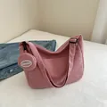 Borsa tote in velluto a coste rosa con portamonete rotondo e trama a righe casual - Rosa
