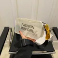 Clear PVC crossbody mini bag with black fashion text and yellow letter print strap - White