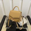 Ginger brown handbag with gold chain detail and crocodile texture base - Khaki