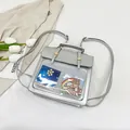 Silver retro fashion backpack with transparent mesh pocket and metal buckle detail - Silver