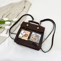 Deep brown ita bag backpack with a transparent window and cute illustration cards - Brown