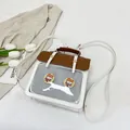White and brown PU itabag with transparent window and adjustable straps for women - Yellow Brown