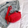 Fashionable red crossbody chest bag with embroidered letters and adjustable strap - Red