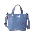 Light blue crossbody bucket bag with colorful laser letter print and nylon texture - Blue