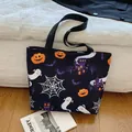 Black Halloween tote bag with orange pumpkin and white ghost patterns for festive parties - Black Pattern 1