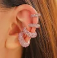 Lot de 4 boucles d'oreilles manchette C en zircons roses pour oreilles non percées - Rose Clair Et Or