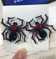 Boucles d'oreilles araignée punk gothique avec strass rouges et pierres noires - Puces Araignée Pavées de Strass Rouges (weh4046)