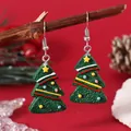 Detailed view of Christmas tree earrings with colorful enamel on a festive rustic background - Enamel Xmas Tree (EH5961)