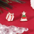 Detail of asymmetric Christmas earrings with gift box and tree on a festive background - Asymmetric Gift Box (WEH068-5)