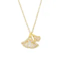 Elegant gold ginkgo leaf pendant necklace with zircon crystals for women stylish neck jewelry - Gold