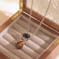 Tiger eye teardrop beaded pendant necklace with silver bead chain in a luxury jewelry box - Tiger's Eye Pendant Necklace