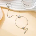 Silver butterfly bracelet ring set in matte finish made of durable stainless steel - Silver