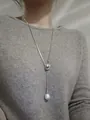 Collana a Y regolabile in acciaio al titanio con catena a serpente e perle barocche - Collana di Perle Artificiali Regolabile Argentata