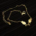 Elegant gold titanium steel necklace featuring double fish pendants and delicate beads - Double Fish Round Bead Bracelet (S4154)