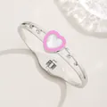Bracelet jonc cœur argenté avec bordure rose, nacre blanche et cristaux scintillants - Argent
