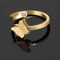 Macro detail of golden butterfly ring with matte finish and sparkling zircon stone - Frosted Butterfly Zirconia Open Ring (Gold/D001)