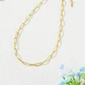 Collier minimaliste en acier inoxydable plaqué or 18 carats avec maille trombone - Collier Chaîne Trombone Doré (X674)