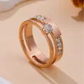 Rose gold double-layer titanium ring with cubic zirconia and Love Forever engraving - 5 / Rose Gold