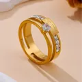 Double-layered rose gold titanium ring featuring zirconia stones and LOVE FOREVER engraving - 5 / Gold