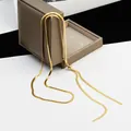 Adjustable gold flat snake chain necklace with a round sliding bead for women - Long / Gold