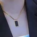 Double-layered gold snake chain necklace with rectangular black pendant in titanium steel - Black Square Style / Gold