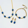 K18 gold snake chain jewelry set with emerald green oval gemstones and earrings - Blue Necklace Bracelet And Earrings Set