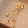 Golden teardrop tassel earrings with adjustable snake chain and high-gloss mirror finish - Waterdrop Tassel Earrings