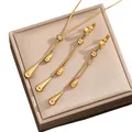 Polished gold jewelry set with teardrop pendants on a snake chain for women - Teardrop Necklace And Earrings Set