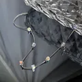Titanium steel cube necklace with iridescent crystal beads in a modern minimalist style - Silver Necklace