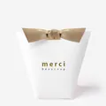 Elegante weiße Geschenkschachtel mit goldenem Merci Beaucoup Text und Seidenschleife - Klein / Weiß