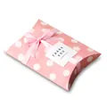 Macro shot of pink polka dot pillow box with silk ribbon and thank you card detail - 14cm x 10cm x 2.8cm / Pink Polka Dot (Without Ribbon and Sticker)