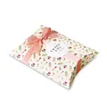 Floral pillow gift box with pink silk ribbon and thank you sticker for candy packaging - 18.5x13.5x3.5cm / Yellow with Red Flower