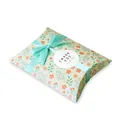 Floral pillow gift box with light blue satin ribbon and Thank You seal for packaging - 18.5x13.5x3.5cm / Green With Yellow Flowers