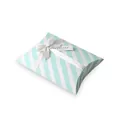 Elegant mint green striped pillow gift box with white satin ribbon and thank you tag - 14x10x2.8cm / Mint Green Stripes