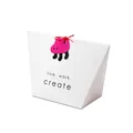White trapezoidal gift bag with red string and a pink creative pendant featuring live work create - With Cartoon Tag and Rope / 7.3x4.8x7.3cm / White