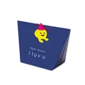 Detail of navy blue candy gift box with red ribbon and cute yellow smiley face illustration - With Cartoon Tag and Rope / 7.3x4.8x7.3cm / Navy Blue