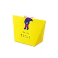 Macro shot of yellow trapezoid gift box with Be you Tiful text and blue cartoon tag - With Cartoon Tag and Rope / 7.3x4.8x7.3cm / Lemon Yellow