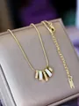 Gold-plated snake chain necklace featuring five rectangular shell-inlay charms - Shell Tassel Necklace