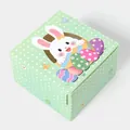 Grüne Oster-Geschenkbox mit Punkten, süßem Hasen und bunten Eier-Illustrationen - 9x9x5cm / HB0072 Grüner Hase mit Punkten