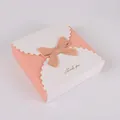 Pink and white cardboard gift box with golden Thank You text and bowknot detail - 14x14x4cm / Light Pink