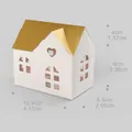White house-shaped gift box with gold roof and heart hollow design showing dimensions - White Gold Top Short Style / 10 Pieces Pack