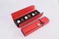 Elegant red rectangular pearl paper chocolate gift box with 6 slots and black ribbon - Red