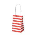 Vertical white kraft paper gift bag featuring red and white stripes and twisted rope handles - 7.5cmx5cmx12cm / Red