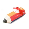 Detail of pencil-shaped candy box with red ribbon and Happy Birthday gift tag - Multicolor / 11.5x5cm
