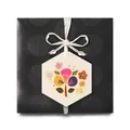 Black gift box with floral hexagon tag and golden Fu character for New Year decoration - Auspicious Blooming Flowers / 4.1*4.7cm