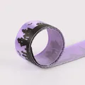 Purple Halloween ribbon featuring black haunted house and bats silhouettes on satin tape - Black Haunted House Castle Print / Purple