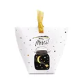 Weiße trapezförmige Geschenkbox mit goldenem Merci-Schriftzug und Sternen-Mond-Muster - Traumhaftes Tassen-Stil (HB0012-11)